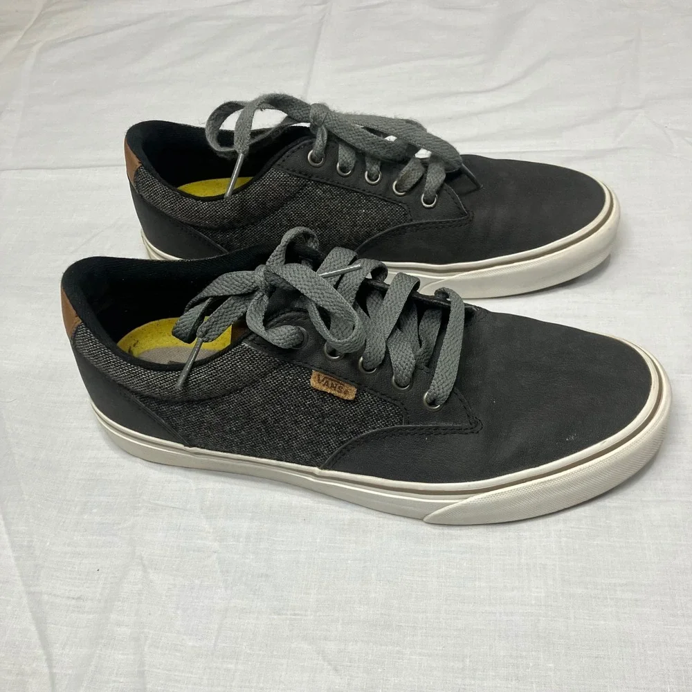 Vans Atwood Mens 9‎ Black Grey Low Top Skate Sneakers Brown Leather Accents